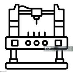 Schwarzes Line Icon einer CNC Maschine für professionelle Industrieanwendungen.